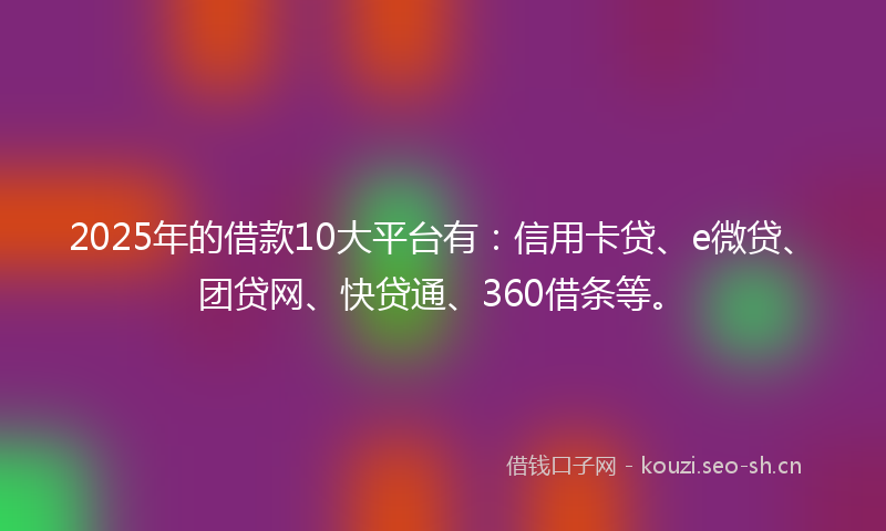2025年的借款10大平台有：信用卡贷、e微贷、团贷网、快贷通、360借条等。