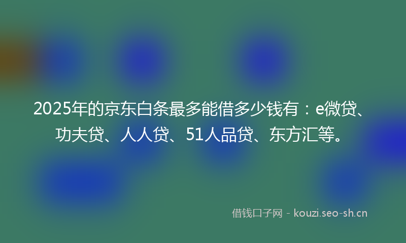 2025年的京东白条最多能借多少钱有：e微贷、功夫贷、人人贷、51人品贷、东方汇等。