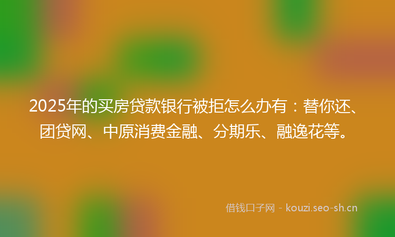 2025年的买房贷款银行被拒怎么办有:替你还、团贷网、中原消费金融、分期乐、融逸花等。