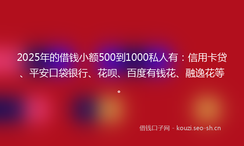 2025年的借钱小额500到1000私人有：信用卡贷、平安口袋银行、花呗、百度有钱花、融逸花等。