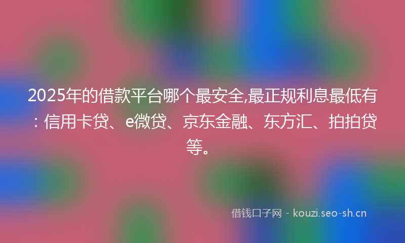 2025年的借款平台哪个最安全,最正规利息最低有：信用卡贷、e微贷、京东金融、东方汇、拍拍贷等。