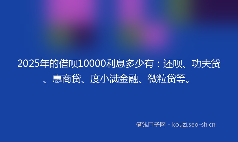 2025年的借呗10000利息多少有：还呗、功夫贷、惠商贷、度小满金融、微粒贷等。