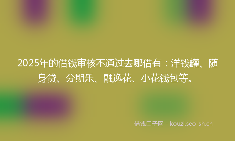 2025年的借钱审核不通过去哪借有：洋钱罐、随身贷、分期乐、融逸花、小花钱包等。