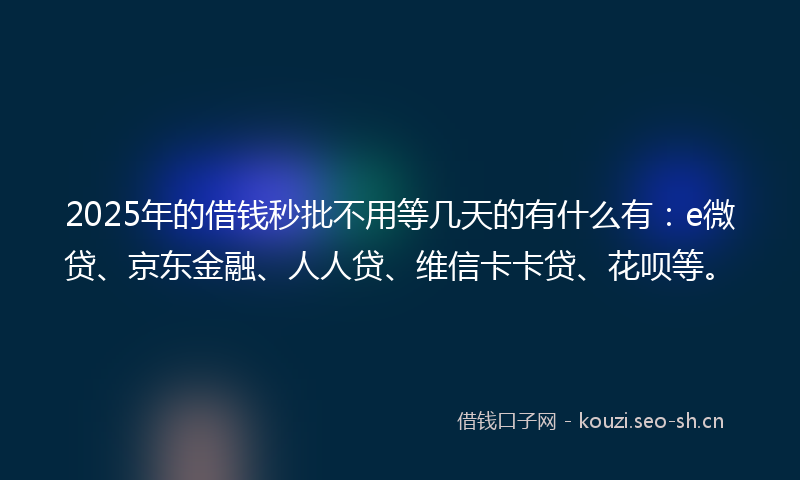 2025年的借钱秒批不用等几天的有什么有：e微贷、京东金融、人人贷、维信卡卡贷、花呗等。