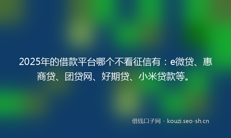 2025年的借款平台哪个不看征信有：e微贷、惠商贷、团贷网、好期贷、小米贷款等。