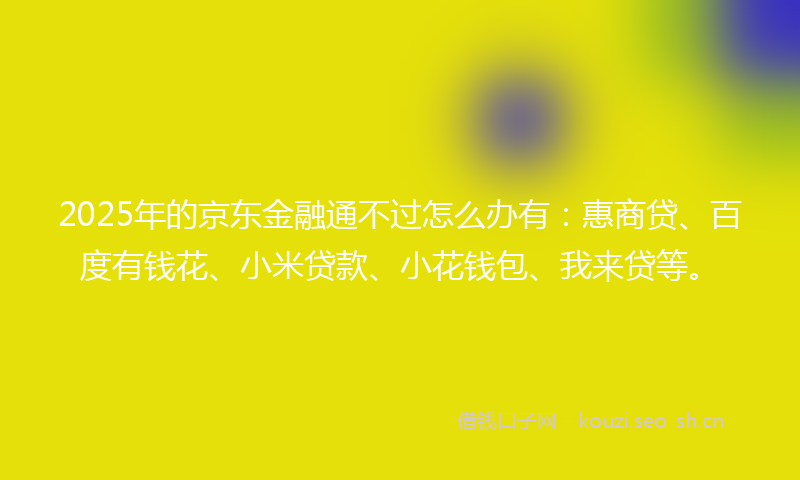 2025年的京东金融通不过怎么办有：惠商贷、百度有钱花、小米贷款、小花钱包、我来贷等。