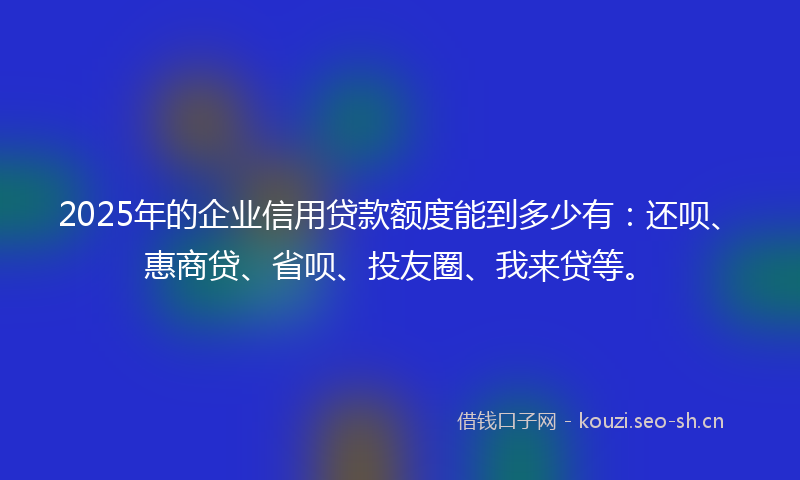 2025年的企业信用贷款额度能到多少有：还呗、惠商贷、省呗、投友圈、我来贷等。