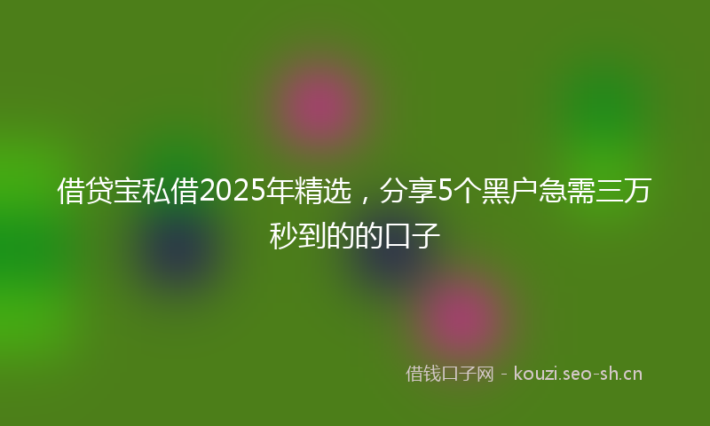 借贷宝私借2025年精选，分享5个黑户急需三万秒到的的口子
