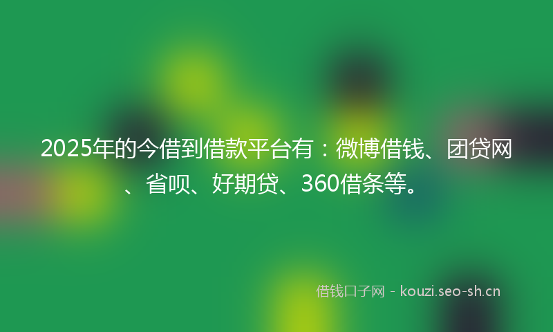 2025年的今借到借款平台有：微博借钱、团贷网、省呗、好期贷、360借条等。