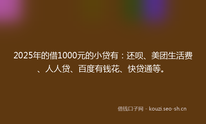2025年的借1000元的小贷有：还呗、美团生活费、人人贷、百度有钱花、快贷通等。