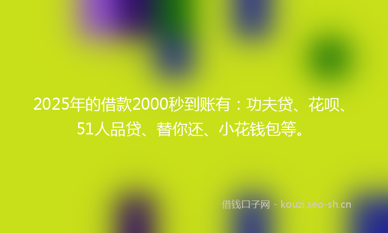 2025年的借款2000秒到账有：功夫贷、花呗、51人品贷、替你还、小花钱包等。