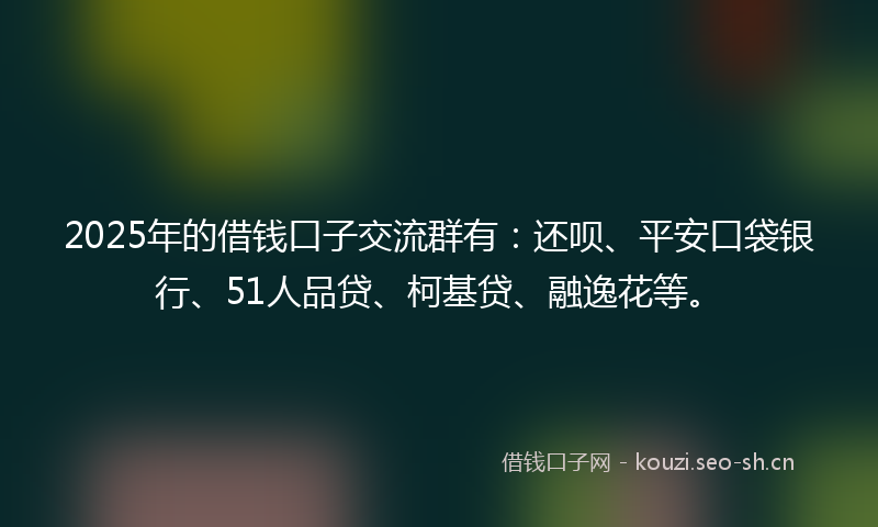 2025年的借钱口子交流群有：还呗、平安口袋银行、51人品贷、柯基贷、融逸花等。