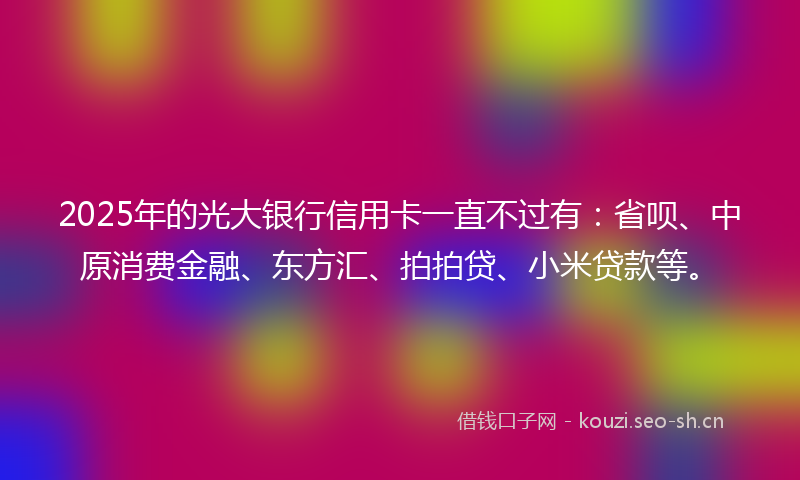 2025年的光大银行信用卡一直不过有：省呗、中原消费金融、东方汇、拍拍贷、小米贷款等。