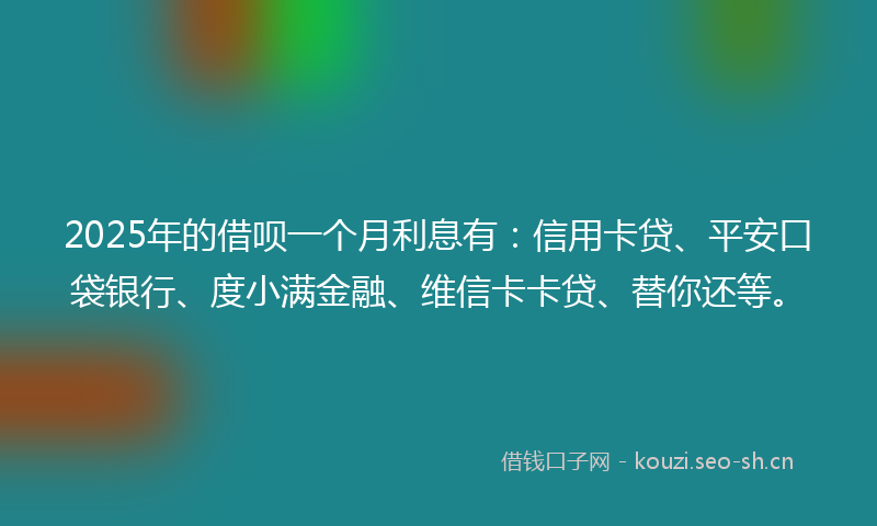 2025年的借呗一个月利息有：信用卡贷、平安口袋银行、度小满金融、维信卡卡贷、替你还等。