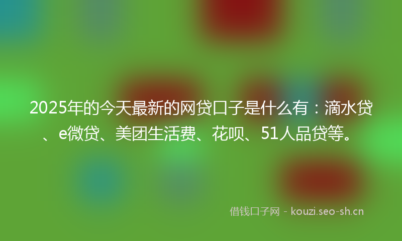 2025年的今天最新的网贷口子是什么有：滴水贷、e微贷、美团生活费、花呗、51人品贷等。
