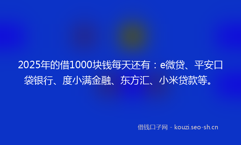 2025年的借1000块钱每天还有：e微贷、平安口袋银行、度小满金融、东方汇、小米贷款等。