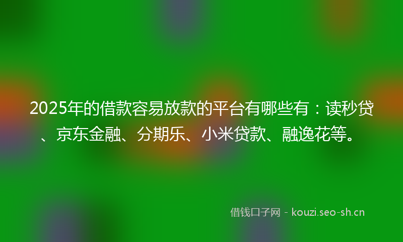 2025年的借款容易放款的平台有哪些有：读秒贷、京东金融、分期乐、小米贷款、融逸花等。