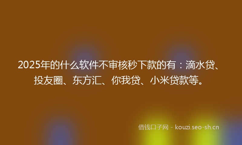 2025年的什么软件不审核秒下款的有:滴水贷、投友圈、东方汇、你我贷、小米贷款等。