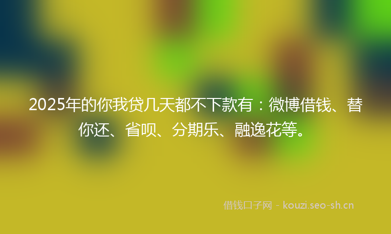 2025年的你我贷几天都不下款有：微博借钱、替你还、省呗、分期乐、融逸花等。