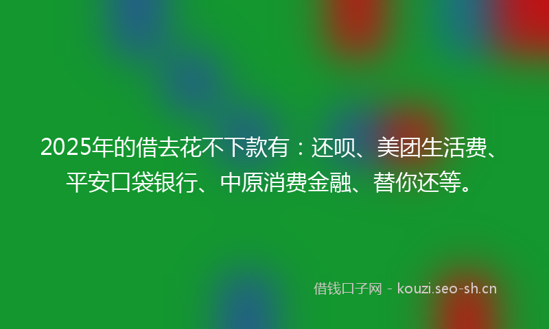 2025年的借去花不下款有：还呗、美团生活费、平安口袋银行、中原消费金融、替你还等。
