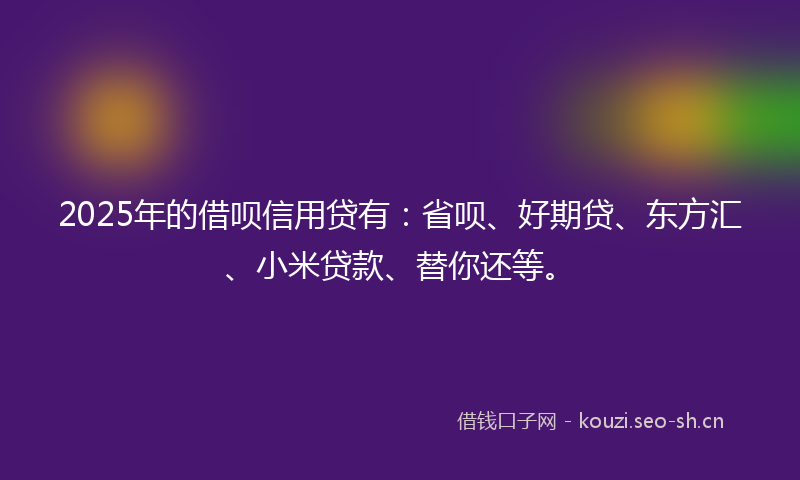 2025年的借呗信用贷有：省呗、好期贷、东方汇、小米贷款、替你还等。