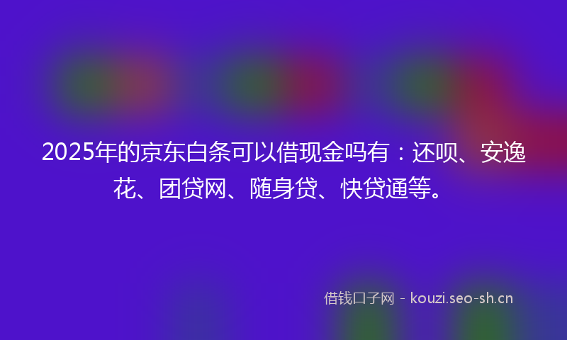 2025年的京东白条可以借现金吗有：还呗、安逸花、团贷网、随身贷、快贷通等。