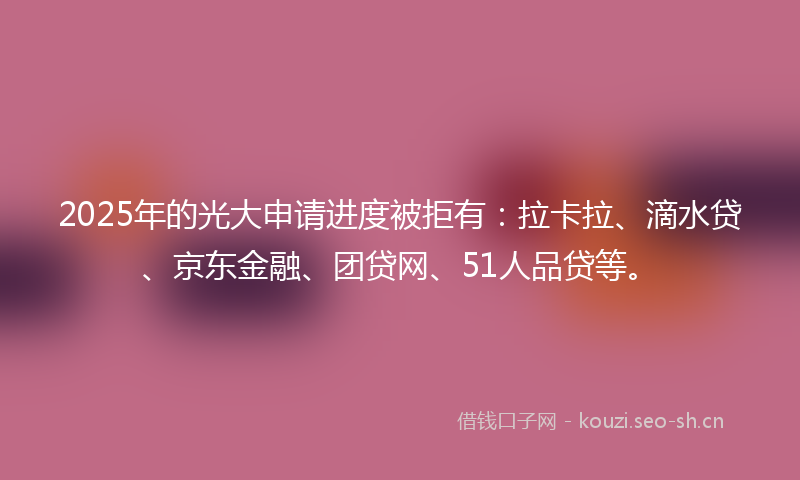 2025年的光大申请进度被拒有：拉卡拉、滴水贷、京东金融、团贷网、51人品贷等。