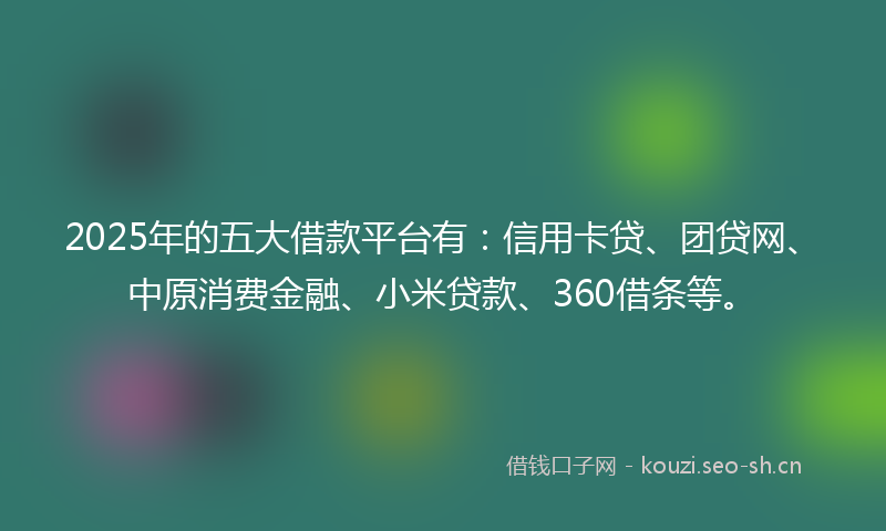 2025年的五大借款平台有：信用卡贷、团贷网、中原消费金融、小米贷款、360借条等。