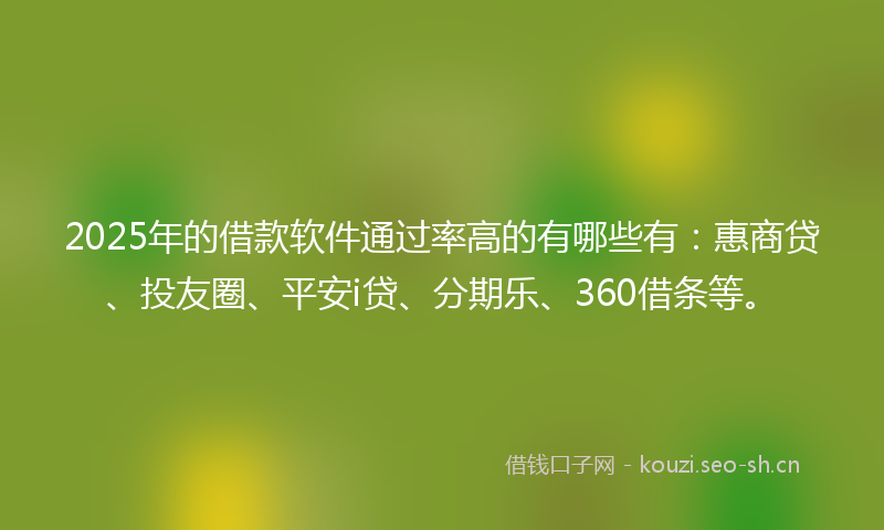 2025年的借款软件通过率高的有哪些有：惠商贷、投友圈、平安i贷、分期乐、360借条等。