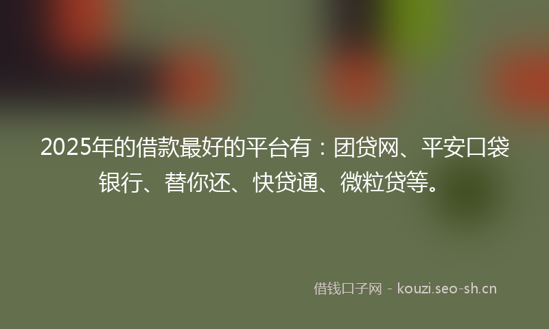 2025年的借款最好的平台有：团贷网、平安口袋银行、替你还、快贷通、微粒贷等。