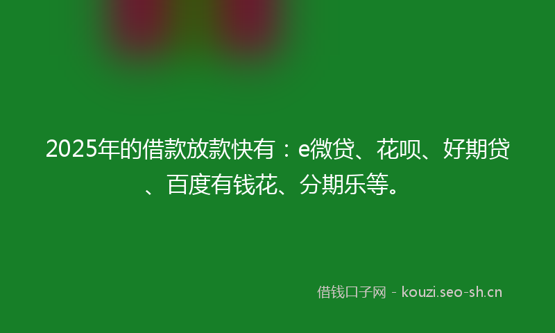 2025年的借款放款快有：e微贷、花呗、好期贷、百度有钱花、分期乐等。