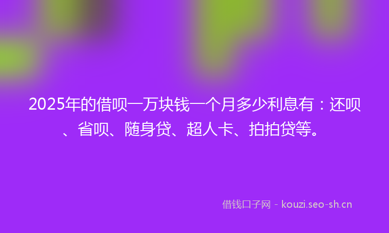 2025年的借呗一万块钱一个月多少利息有：还呗、省呗、随身贷、超人卡、拍拍贷等。