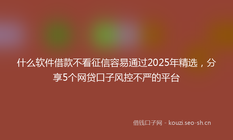 什么软件借款不看征信容易通过2025年精选，分享5个网贷口子风控不严的平台
