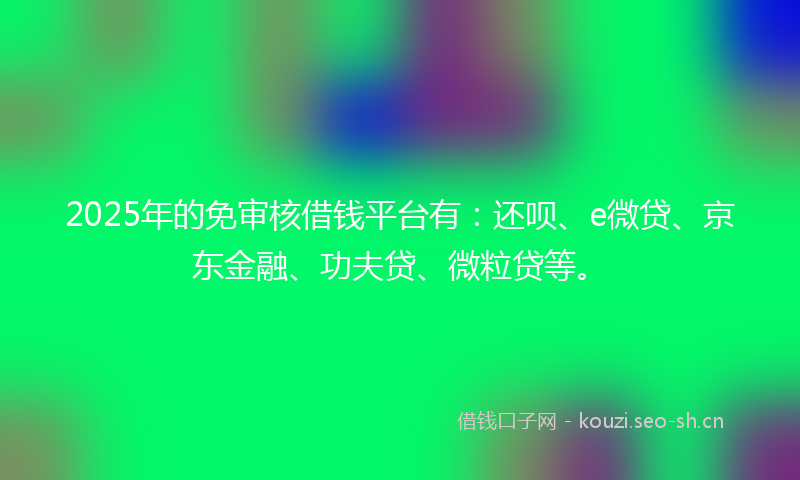 2025年的免审核借钱平台有：还呗、e微贷、京东金融、功夫贷、微粒贷等。
