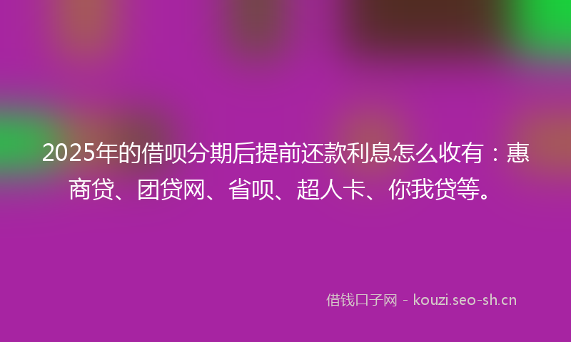 2025年的借呗分期后提前还款利息怎么收有：惠商贷、团贷网、省呗、超人卡、你我贷等。