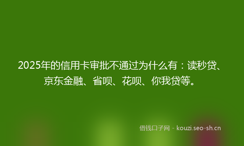 2025年的信用卡审批不通过为什么有：读秒贷、京东金融、省呗、花呗、你我贷等。