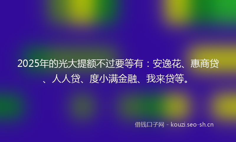 2025年的光大提额不过要等有：安逸花、惠商贷、人人贷、度小满金融、我来贷等。