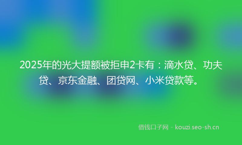 2025年的光大提额被拒申2卡有：滴水贷、功夫贷、京东金融、团贷网、小米贷款等。