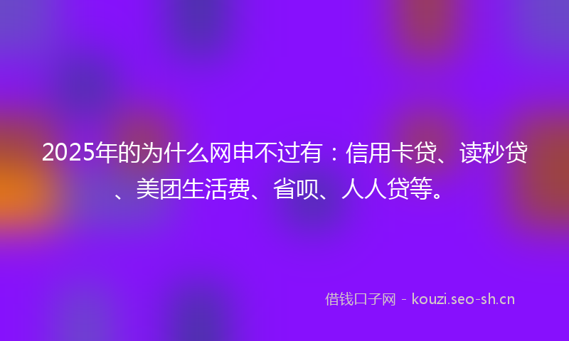 2025年的为什么网申不过有：信用卡贷、读秒贷、美团生活费、省呗、人人贷等。