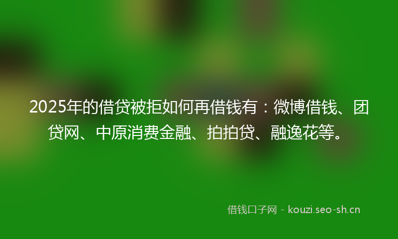 2025年的借贷被拒如何再借钱有：微博借钱、团贷网、中原消费金融、拍拍贷、融逸花等。