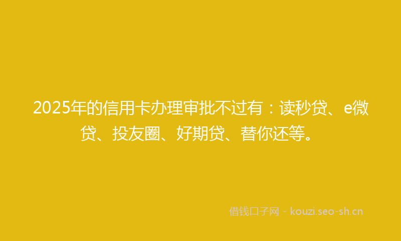 2025年的信用卡办理审批不过有：读秒贷、e微贷、投友圈、好期贷、替你还等。