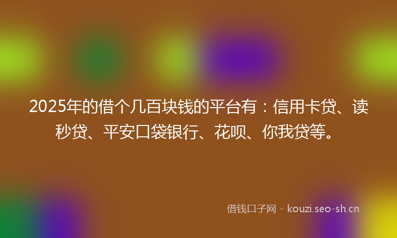 2025年的借个几百块钱的平台有：信用卡贷、读秒贷、平安口袋银行、花呗、你我贷等。