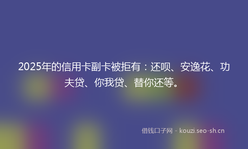 2025年的信用卡副卡被拒有：还呗、安逸花、功夫贷、你我贷、替你还等。