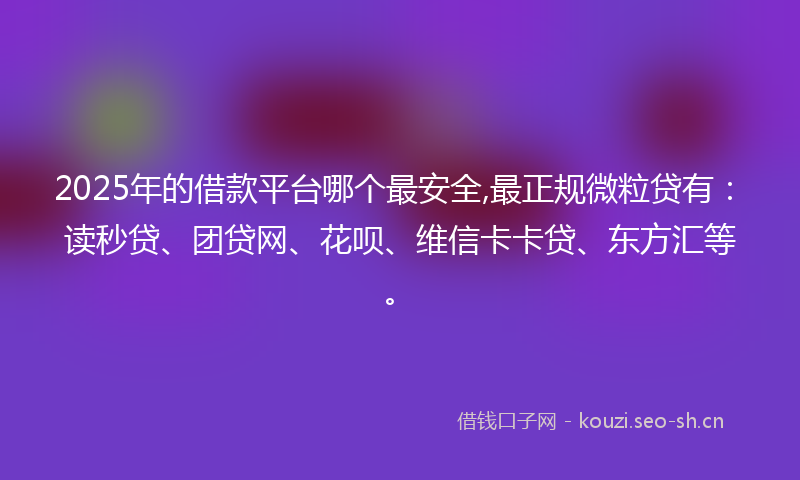 2025年的借款平台哪个最安全,最正规微粒贷有：读秒贷、团贷网、花呗、维信卡卡贷、东方汇等。