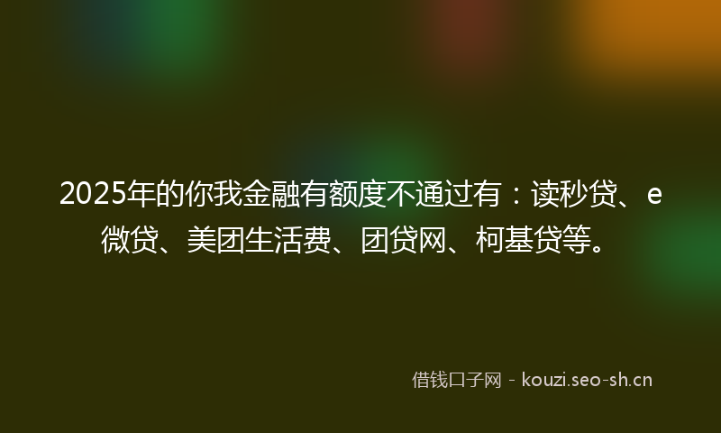 2025年的你我金融有额度不通过有:读秒贷、e微贷、美团生活费、团贷网、柯基贷等。