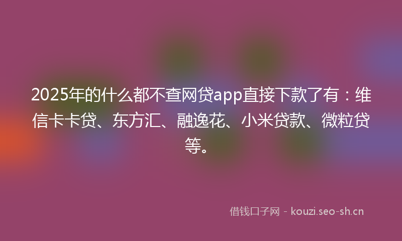 2025年的什么都不查网贷app直接下款了有：维信卡卡贷、东方汇、融逸花、小米贷款、微粒贷等。
