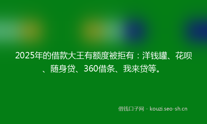 2025年的借款大王有额度被拒有:洋钱罐、花呗、随身贷、360借条、我来贷等。