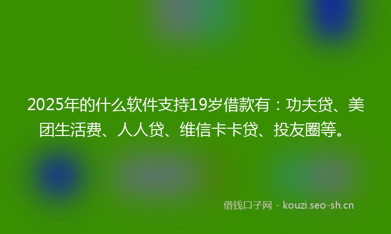 2025年的什么软件支持19岁借款有：功夫贷、美团生活费、人人贷、维信卡卡贷、投友圈等。