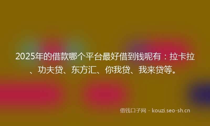 2025年的借款哪个平台最好借到钱呢有:拉卡拉、功夫贷、东方汇、你我贷、我来贷等。