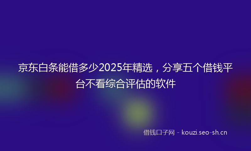 京东白条能借多少2025年精选，分享五个借钱平台不看综合评估的软件